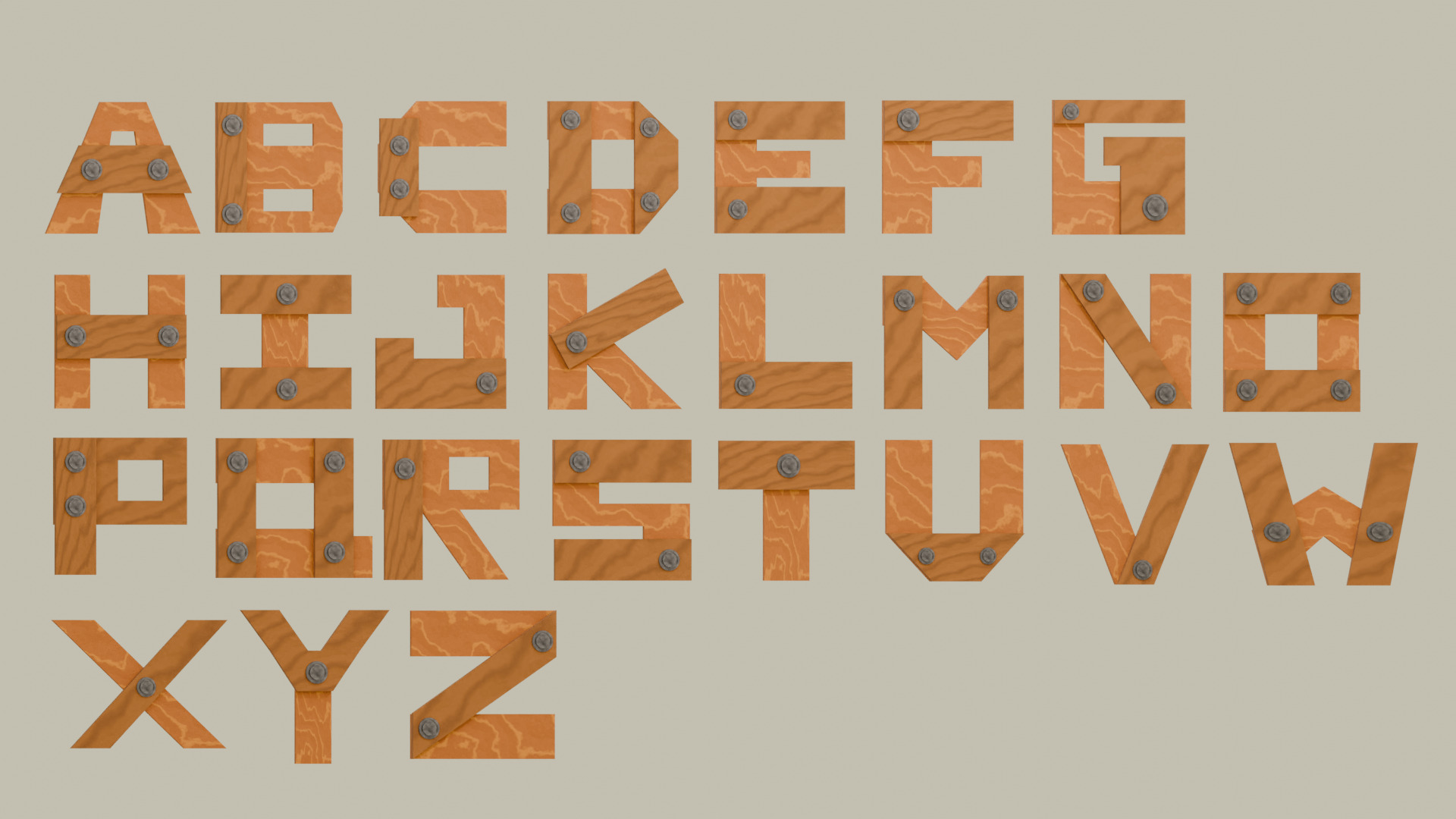 Wooden Fonts Style 1 Signage Pack Low-poly 3D model_2