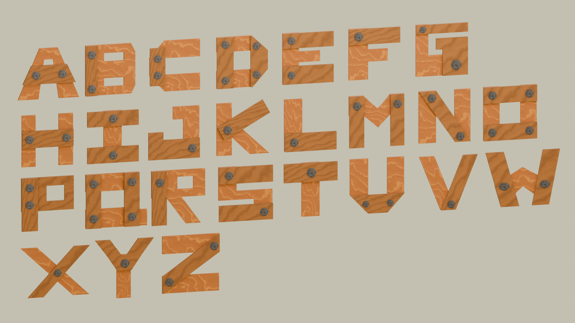 Wooden Fonts Style 1 Signage Pack Low-poly 3D model_5