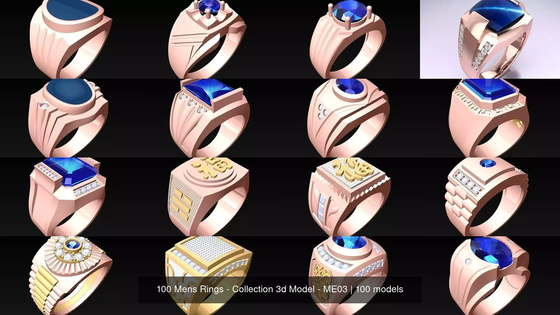 100 Mens Rings - Collection 3d Model - ME03 _0