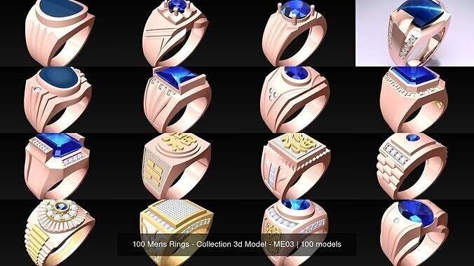 100 Mens Rings - Collection 3d Model - ME03 