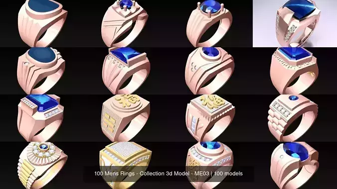100 Mens Rings - Collection 3d Model - ME03 