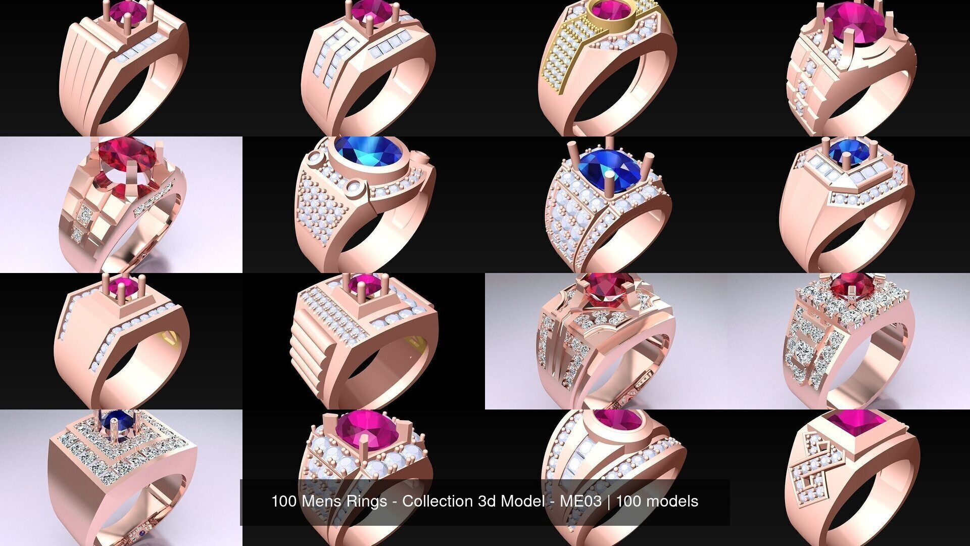 100 Mens Rings - Collection 3d Model - ME03 _10