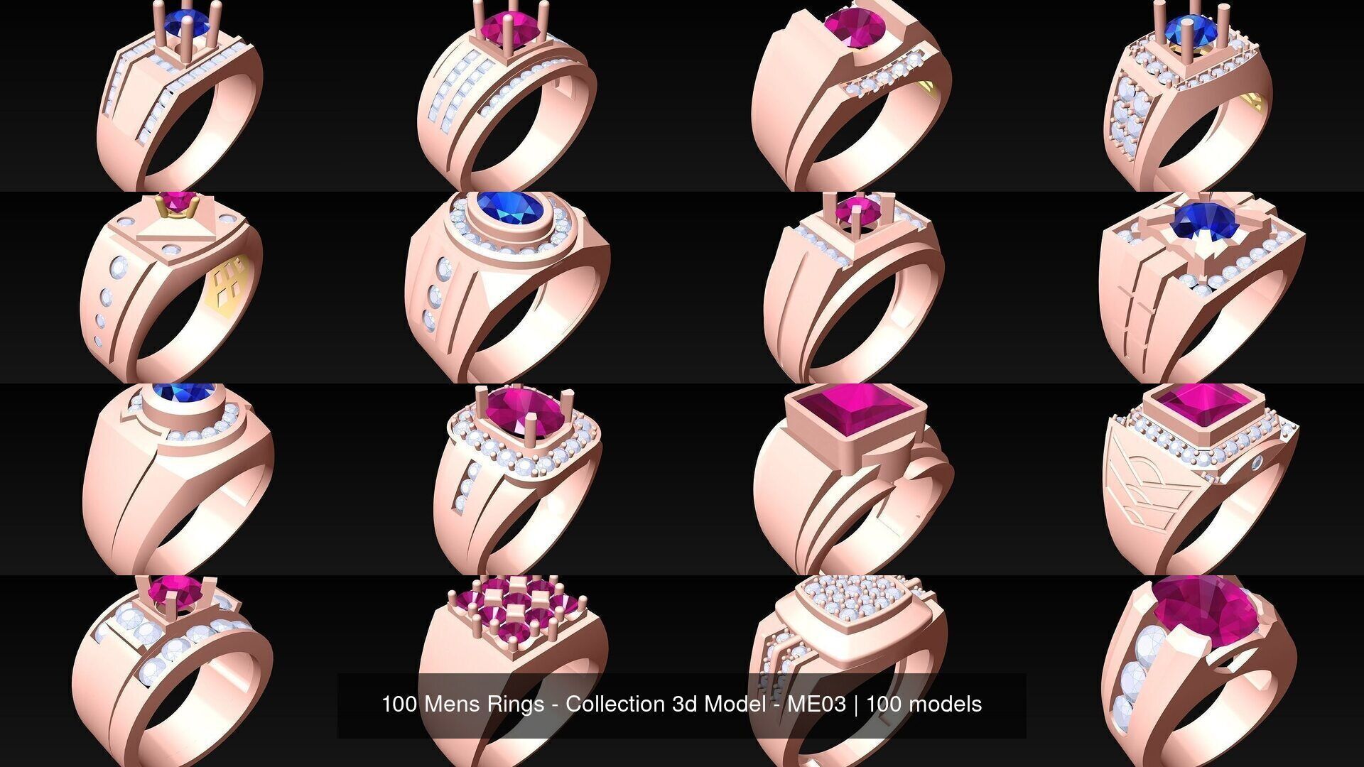 100 Mens Rings - Collection 3d Model - ME03 _4