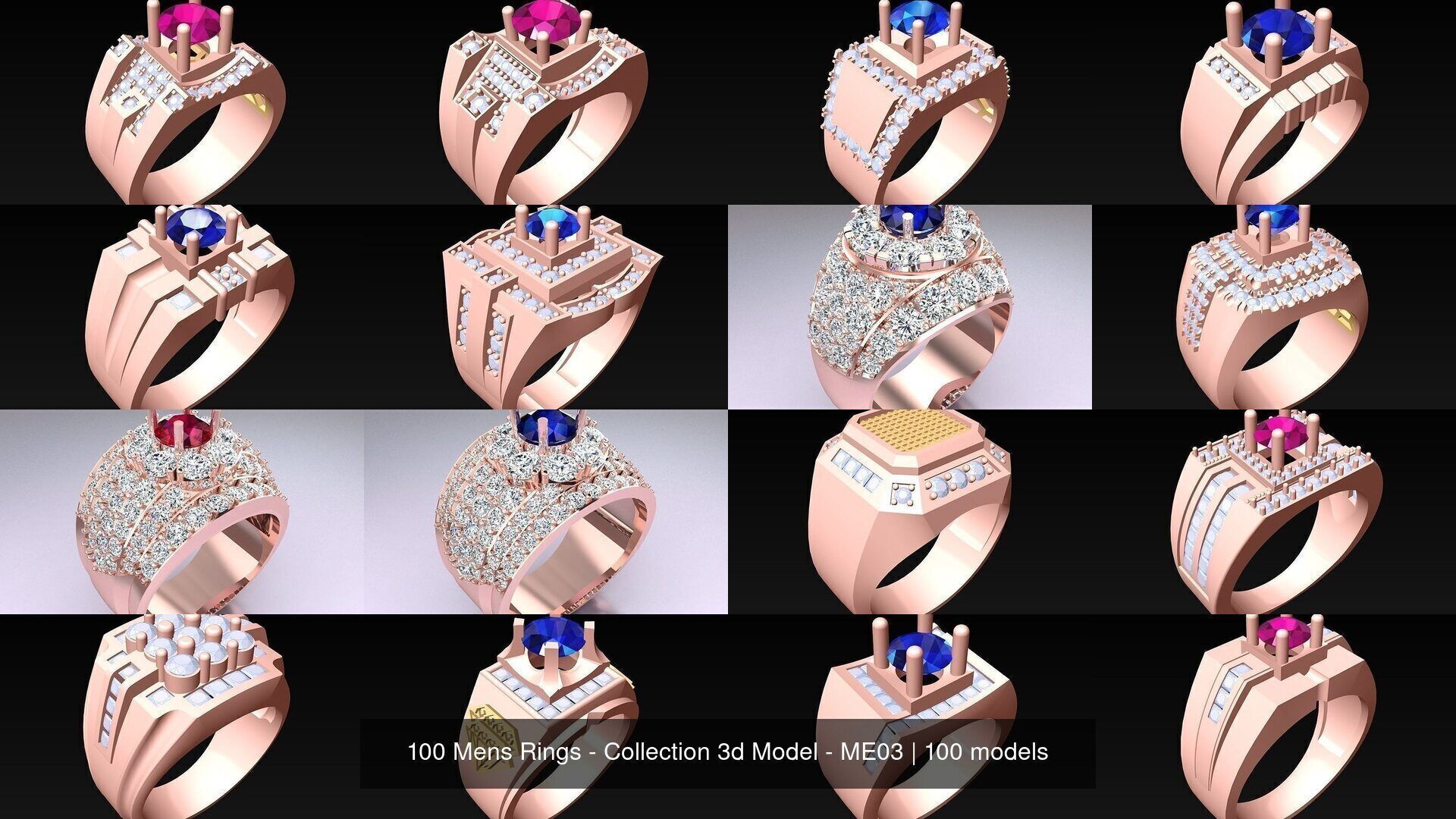100 Mens Rings - Collection 3d Model - ME03 _8