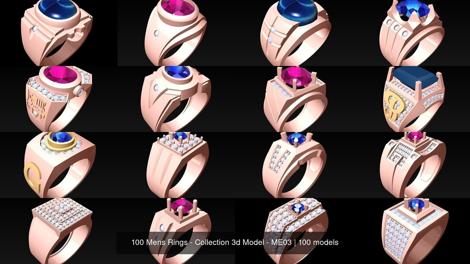100 Mens Rings - Collection 3d Model - ME03 _2