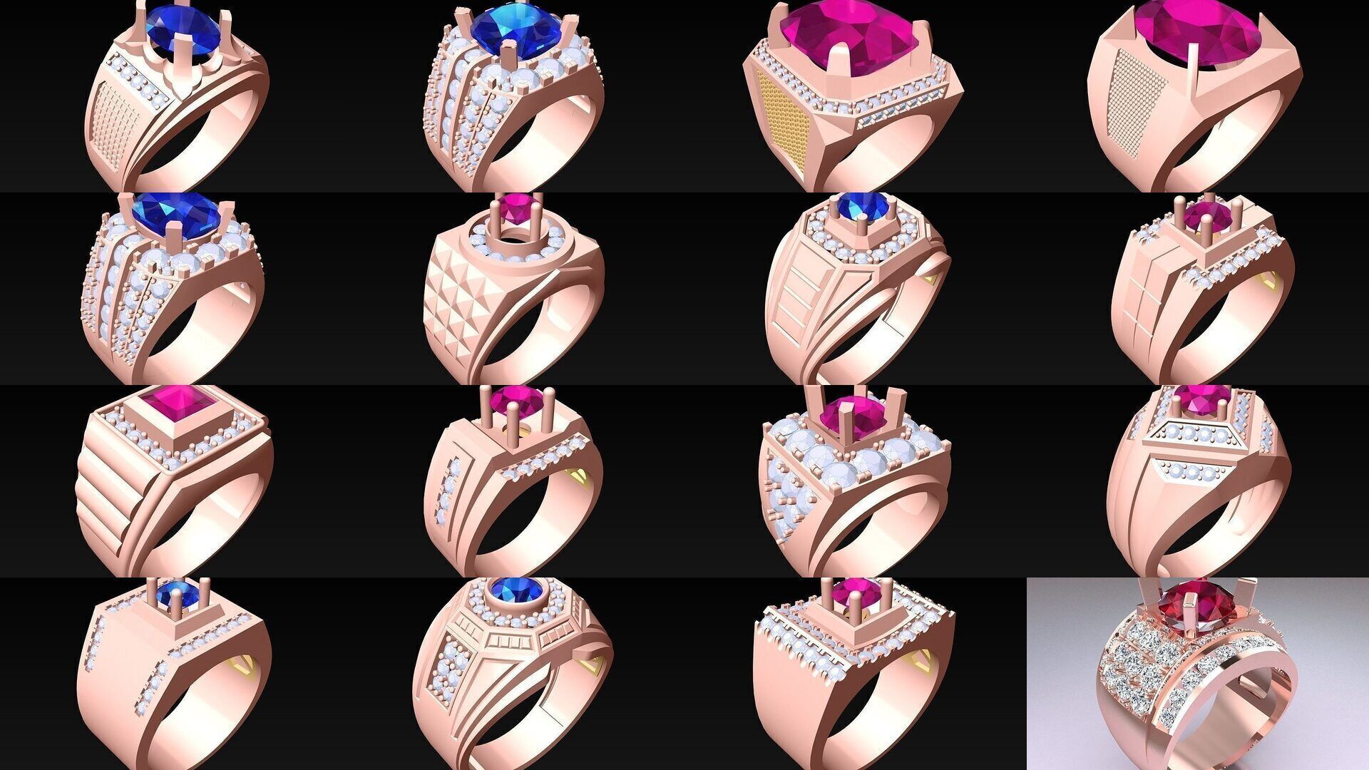 100 Mens Rings - Collection 3d Model - ME03 _9