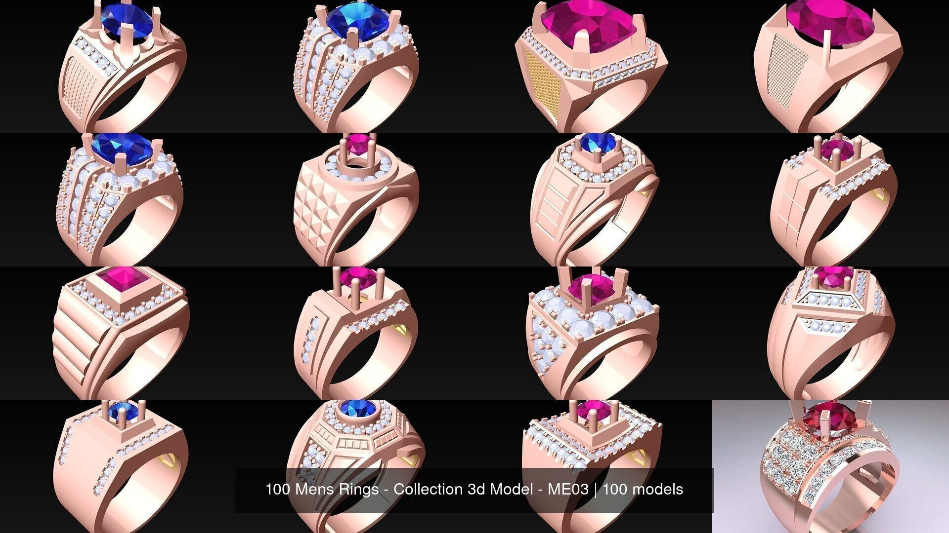 100 Mens Rings - Collection 3d Model - ME03 _6