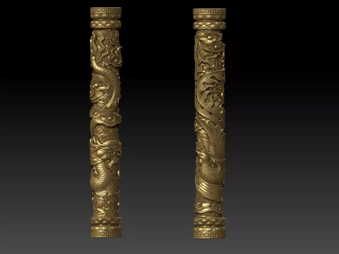 Dragon and Phoenix Pillars 3D print model_0