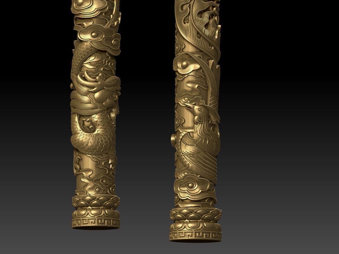 Dragon and Phoenix Pillars 3D print model_1