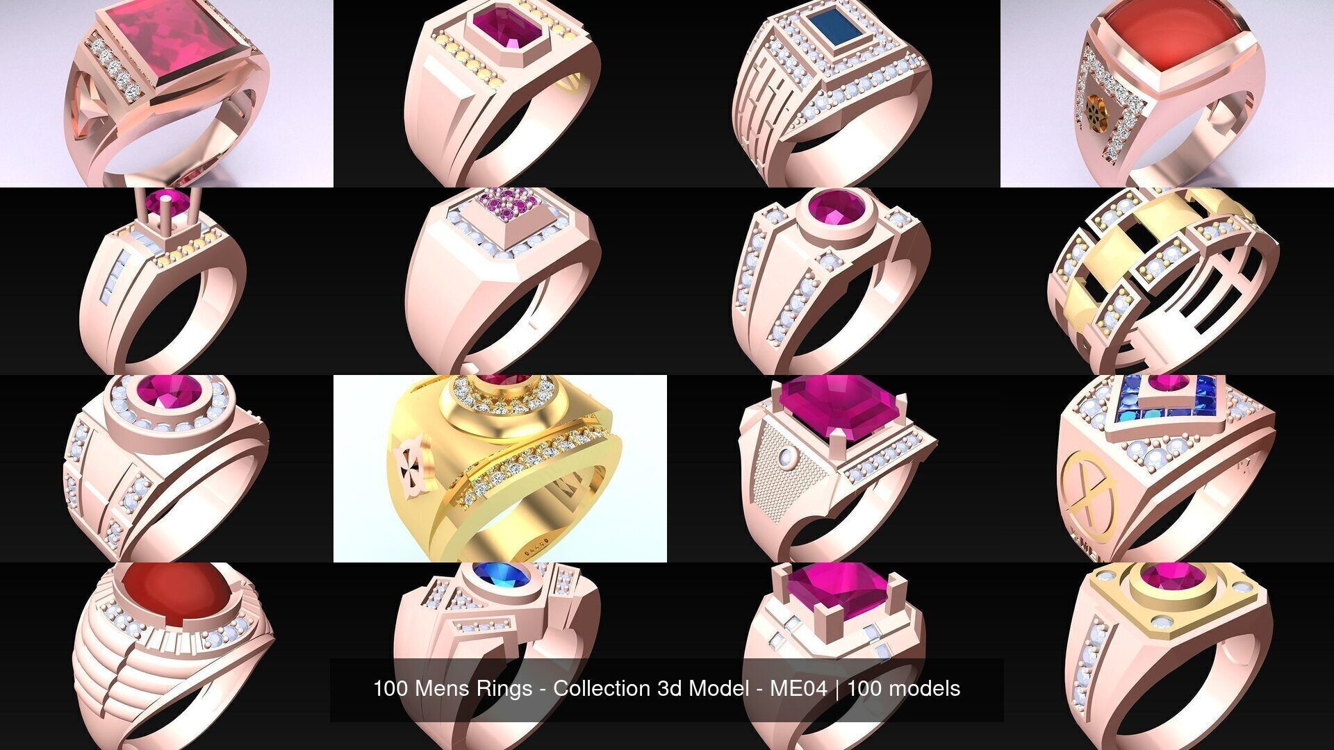 100 Mens Rings - Collection 3d Model - ME04 _4