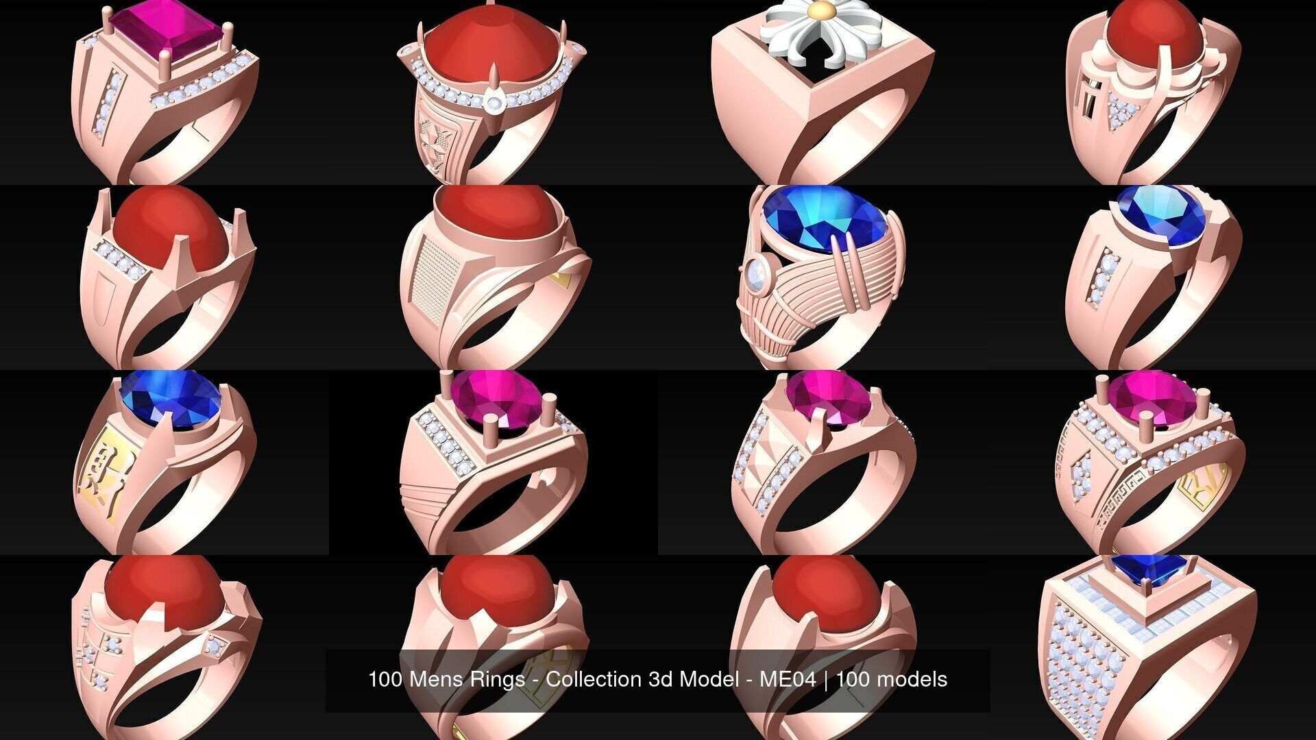 100 Mens Rings - Collection 3d Model - ME04 _10