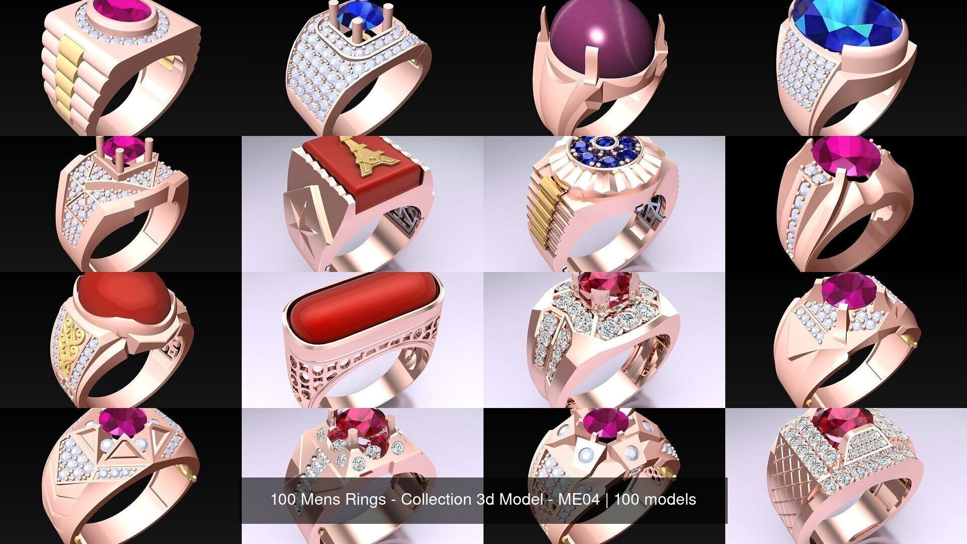 100 Mens Rings - Collection 3d Model - ME04 _6