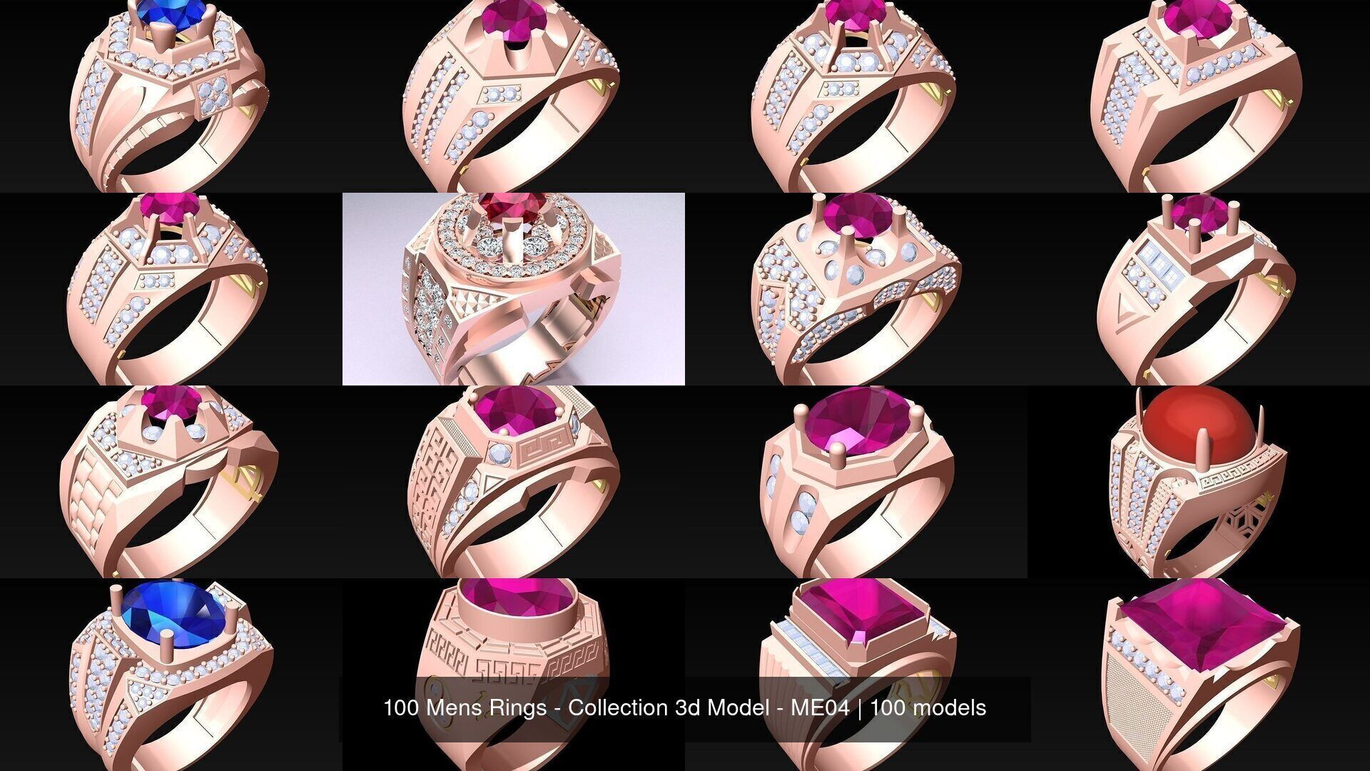 100 Mens Rings - Collection 3d Model - ME04 _8