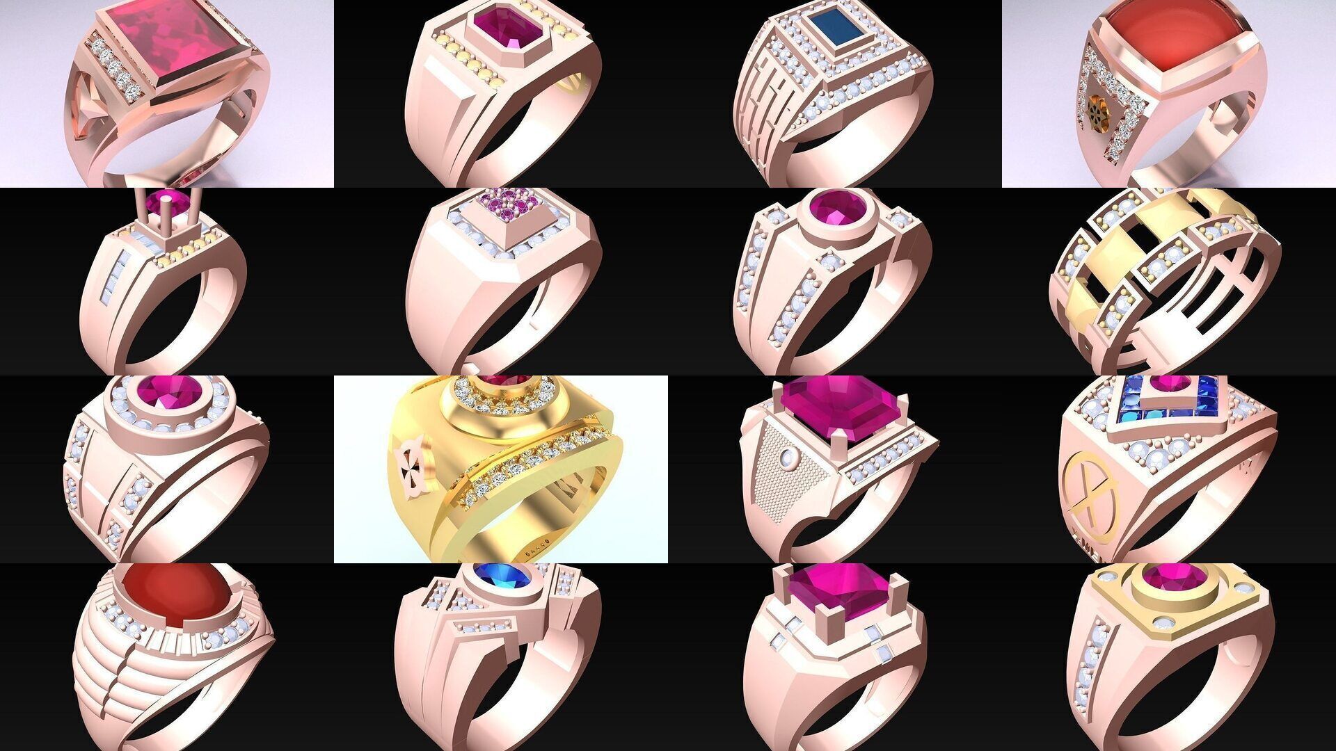 100 Mens Rings - Collection 3d Model - ME04 _3