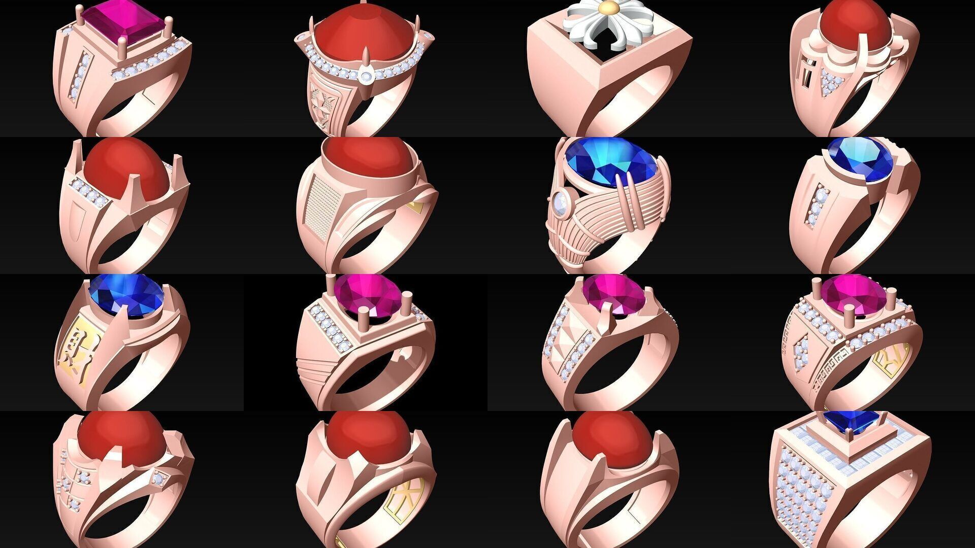100 Mens Rings - Collection 3d Model - ME04 _9