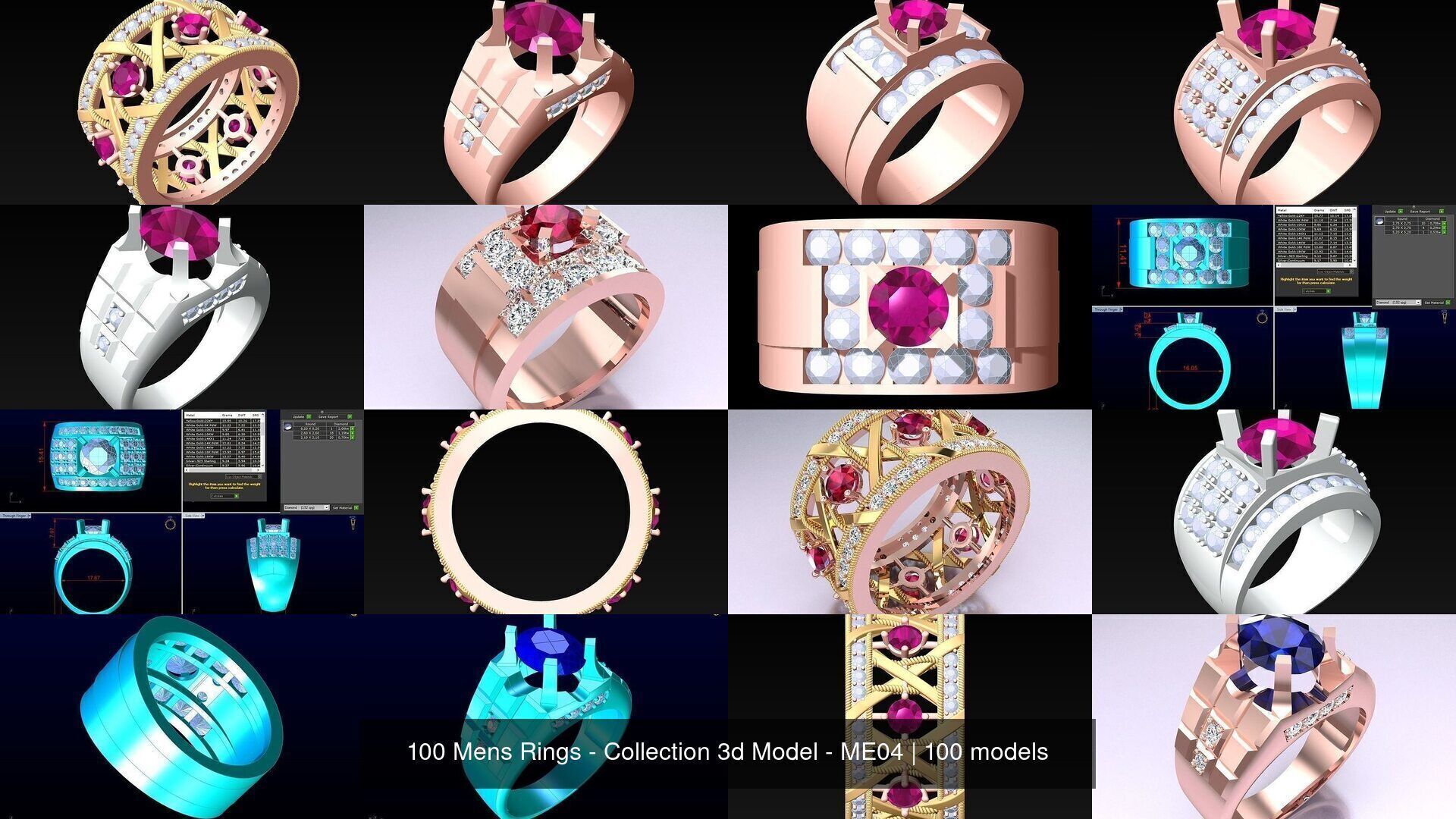 100 Mens Rings - Collection 3d Model - ME04 _12