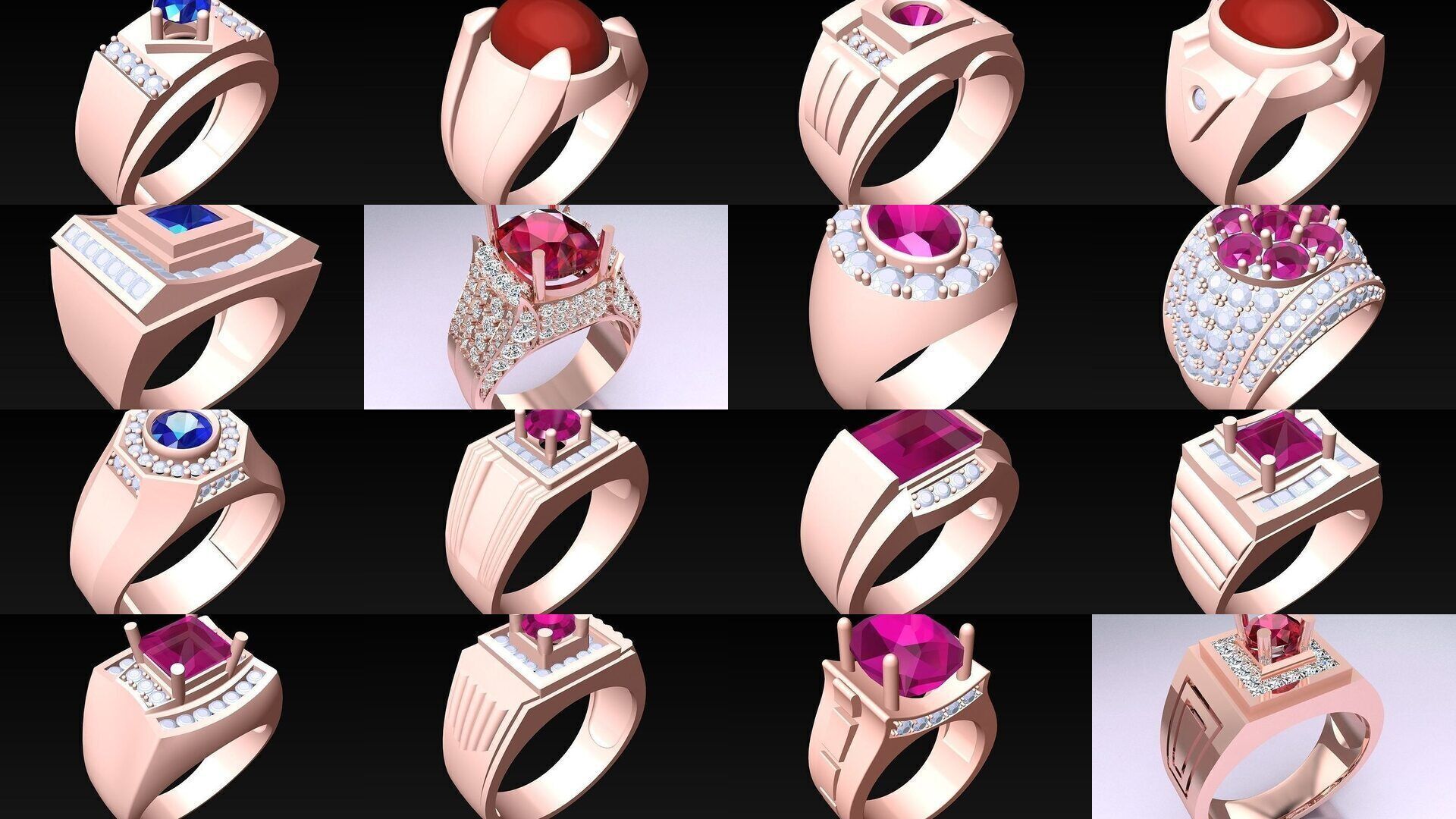 100 Mens Rings - Collection 3d Model - ME04 _1