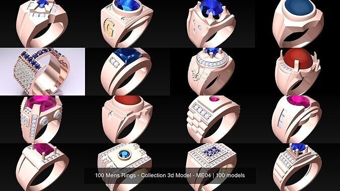 100 Mens Rings - Collection 3d Model - ME04 