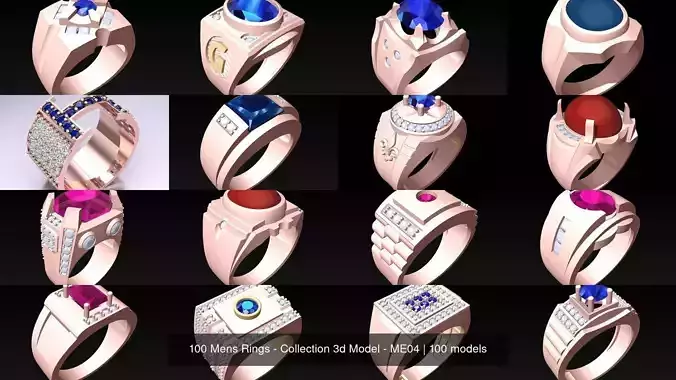 100 Mens Rings - Collection 3d Model - ME04