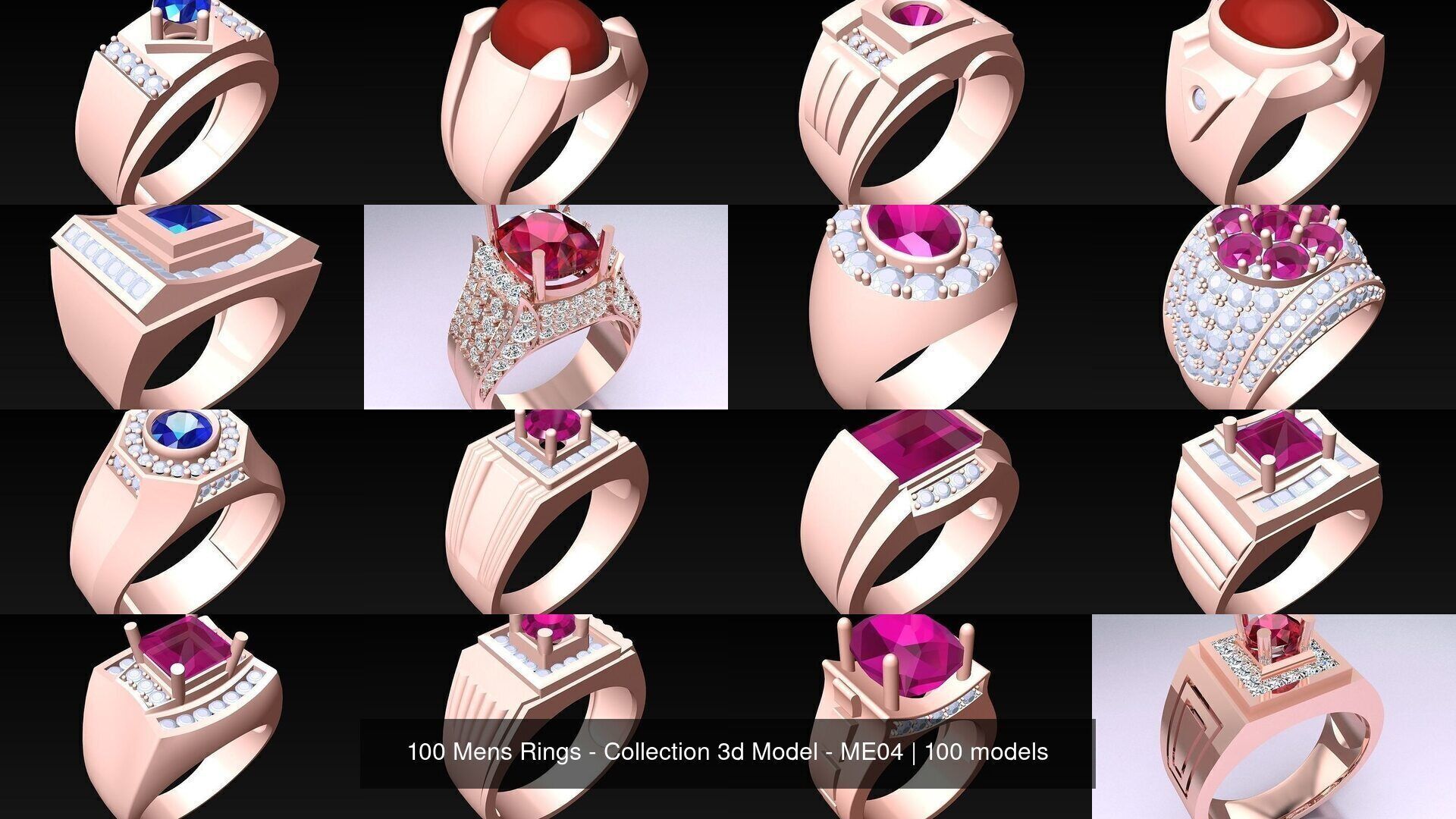 100 Mens Rings - Collection 3d Model - ME04 _2