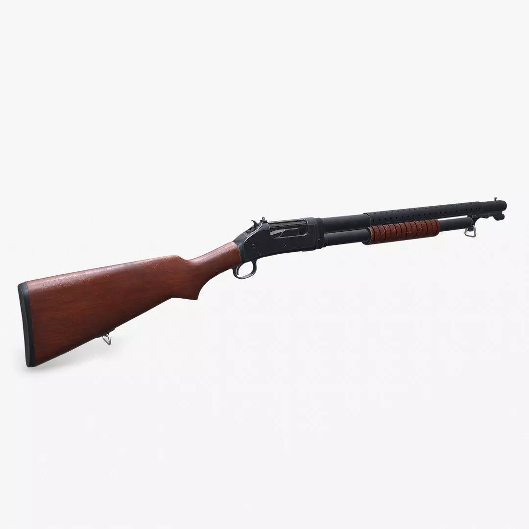 Winchester Model 1897 Low-poly PBR Low-poly 3D model_0