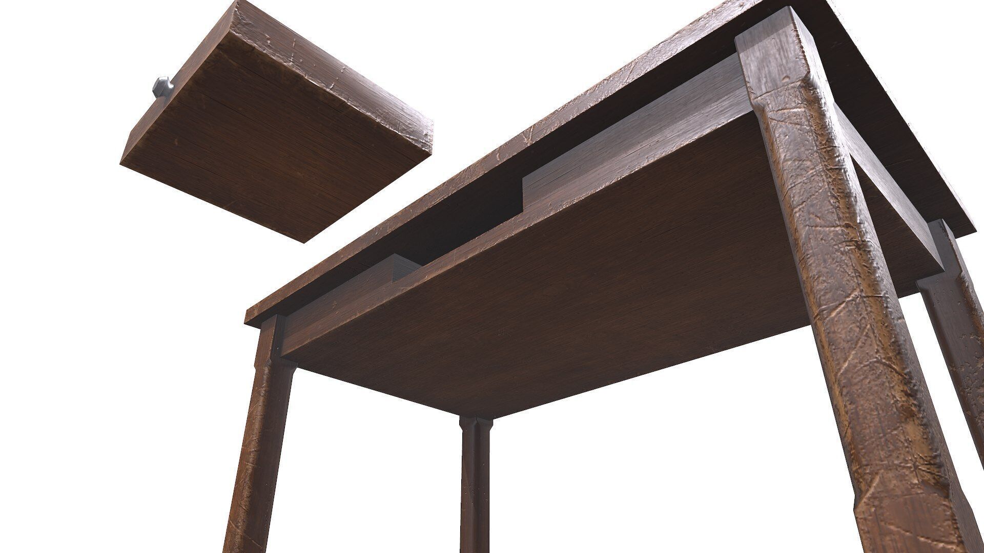 Old Wooden Desk Low-poly PBR Low-poly 3D model_13