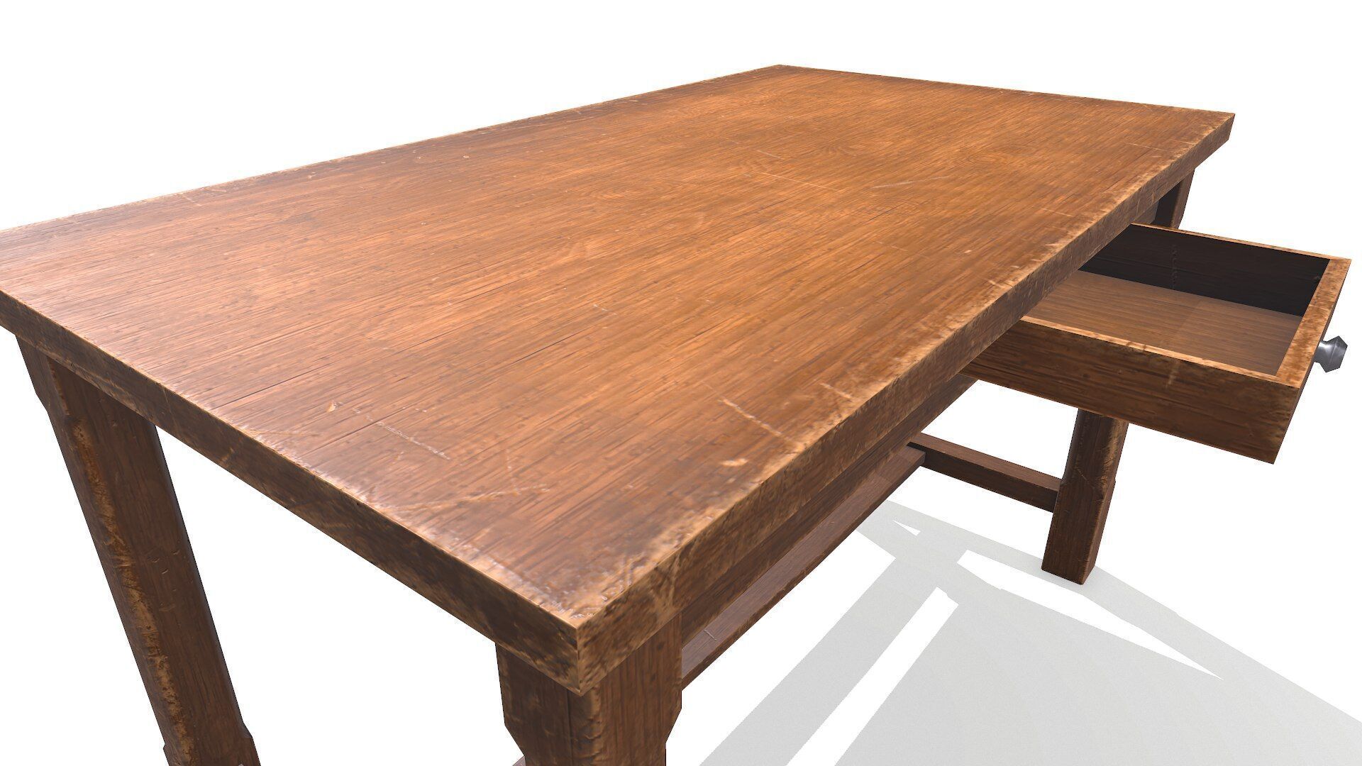 Old Wooden Desk Low-poly PBR Low-poly 3D model_7