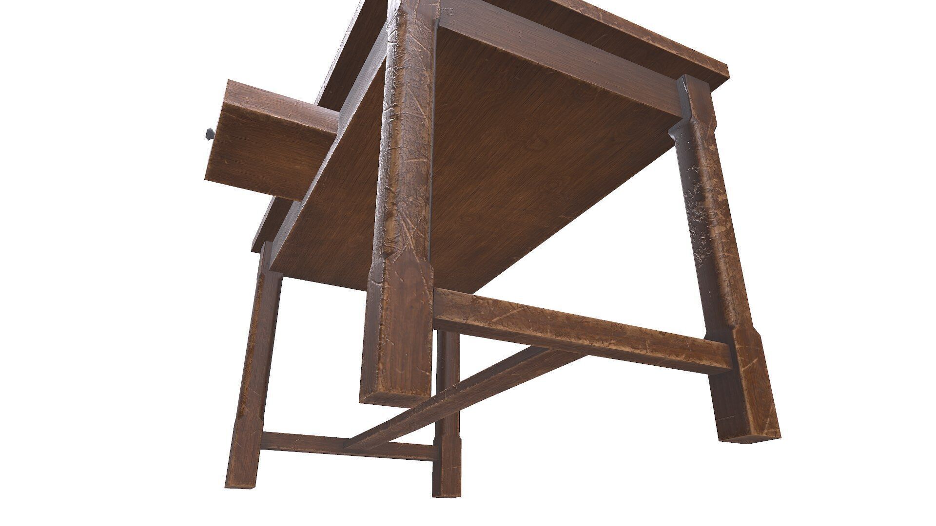 Old Wooden Desk Low-poly PBR Low-poly 3D model_11