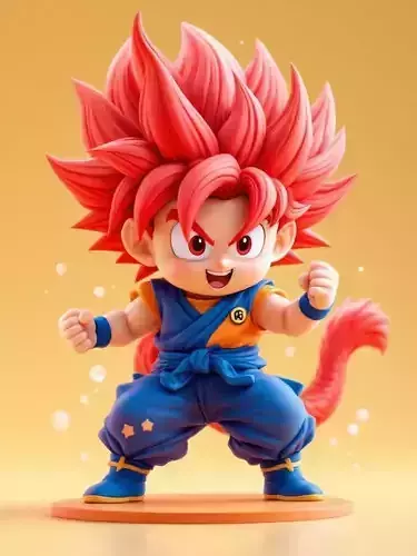 3D Printed Gray Figurine of Kid Goku Super Saiyan 4