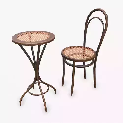 Old Cafe Table And Chair Low-poly PBR Low-poly 3D model