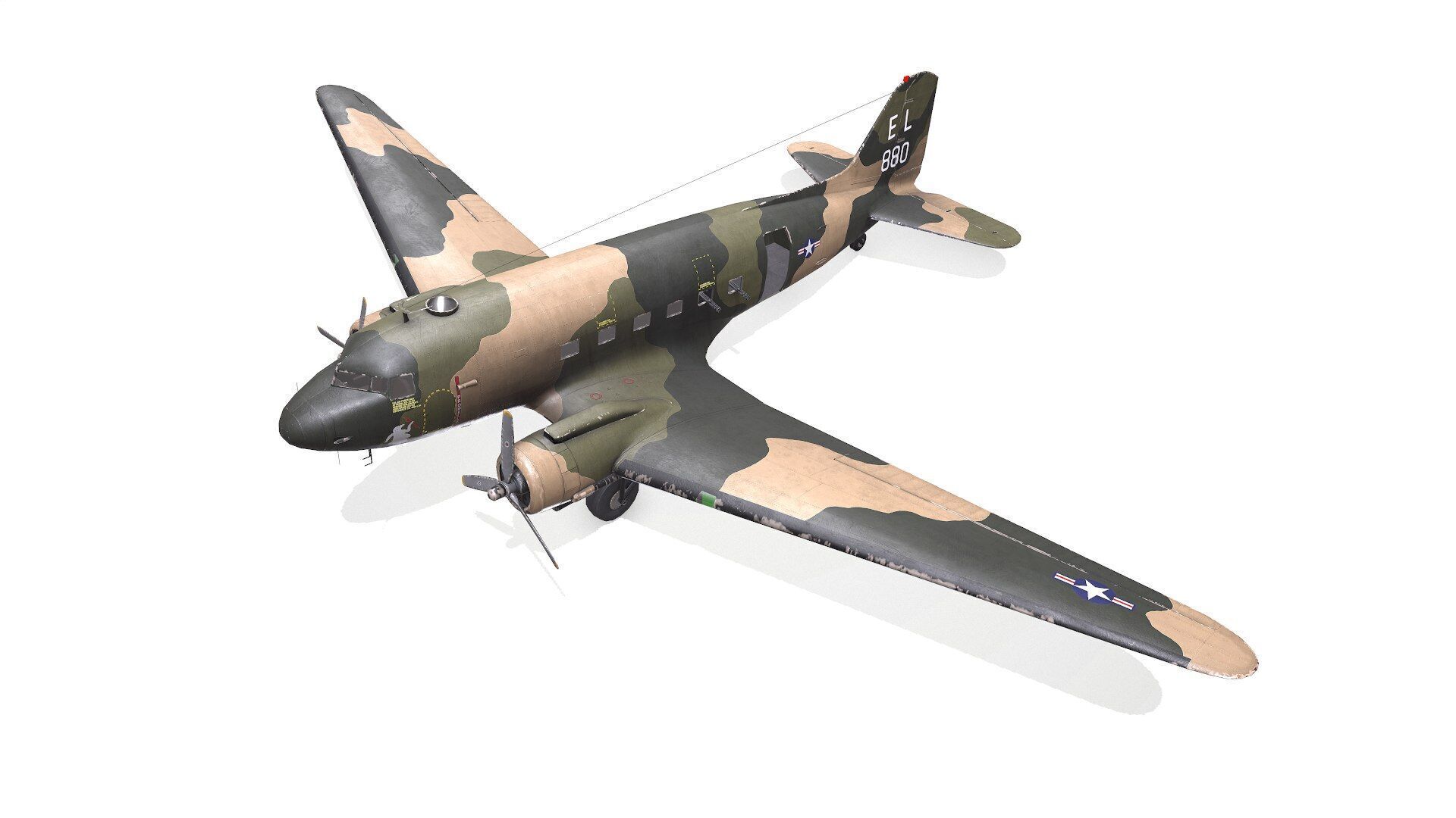 Douglas AC-47 Spooky Gunship Low Poly PBR Low-poly 3D model_2