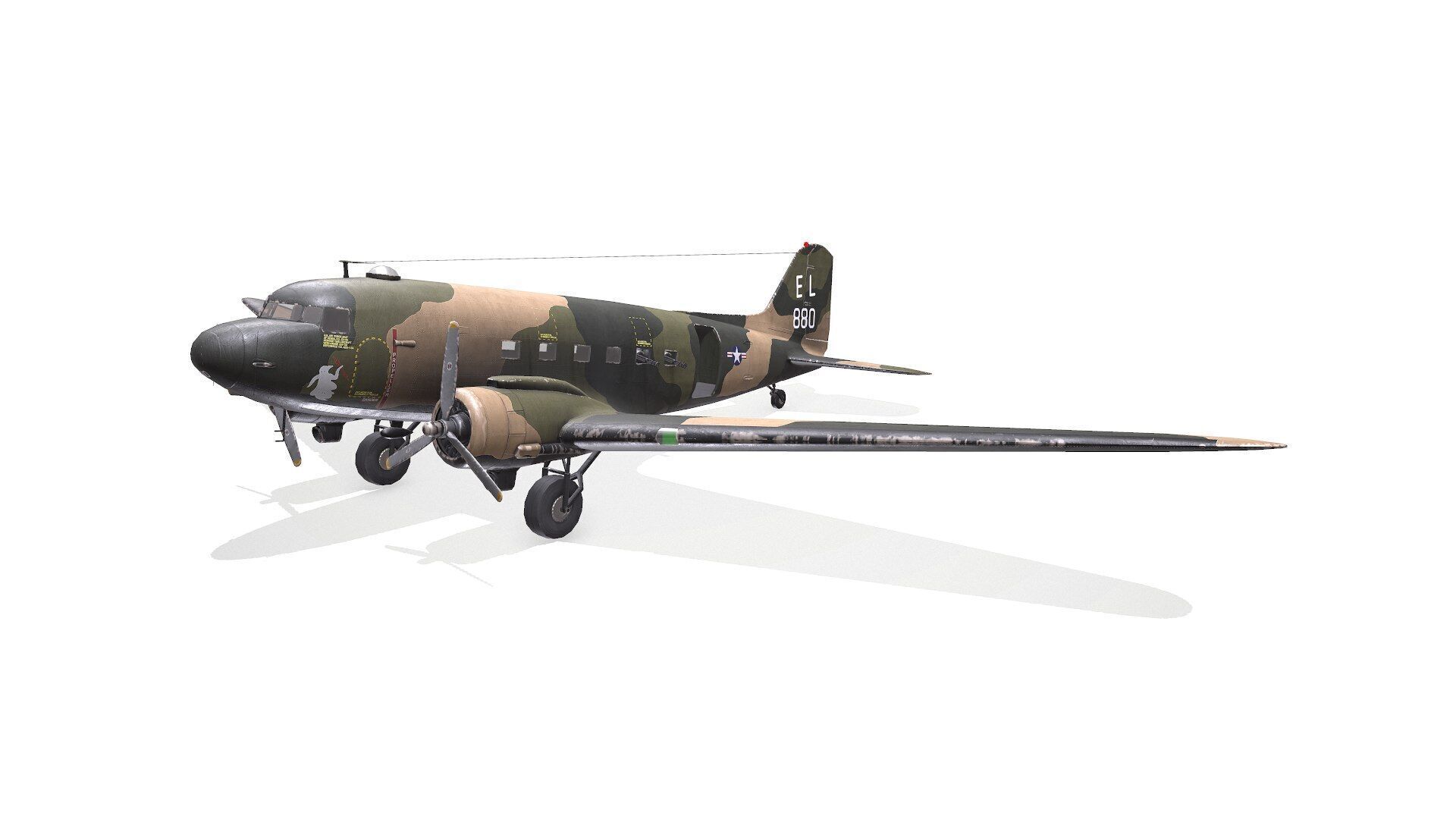 Douglas AC-47 Spooky Gunship Low Poly PBR Low-poly 3D model_10