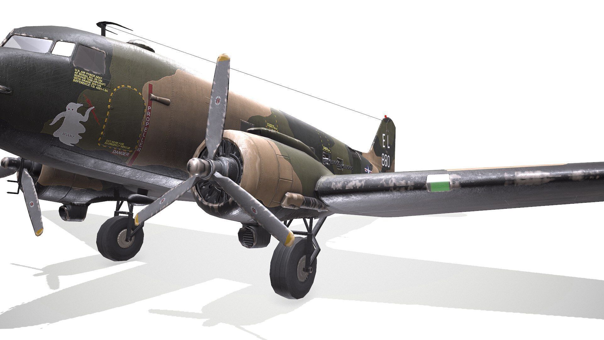 Douglas AC-47 Spooky Gunship Low Poly PBR Low-poly 3D model_31
