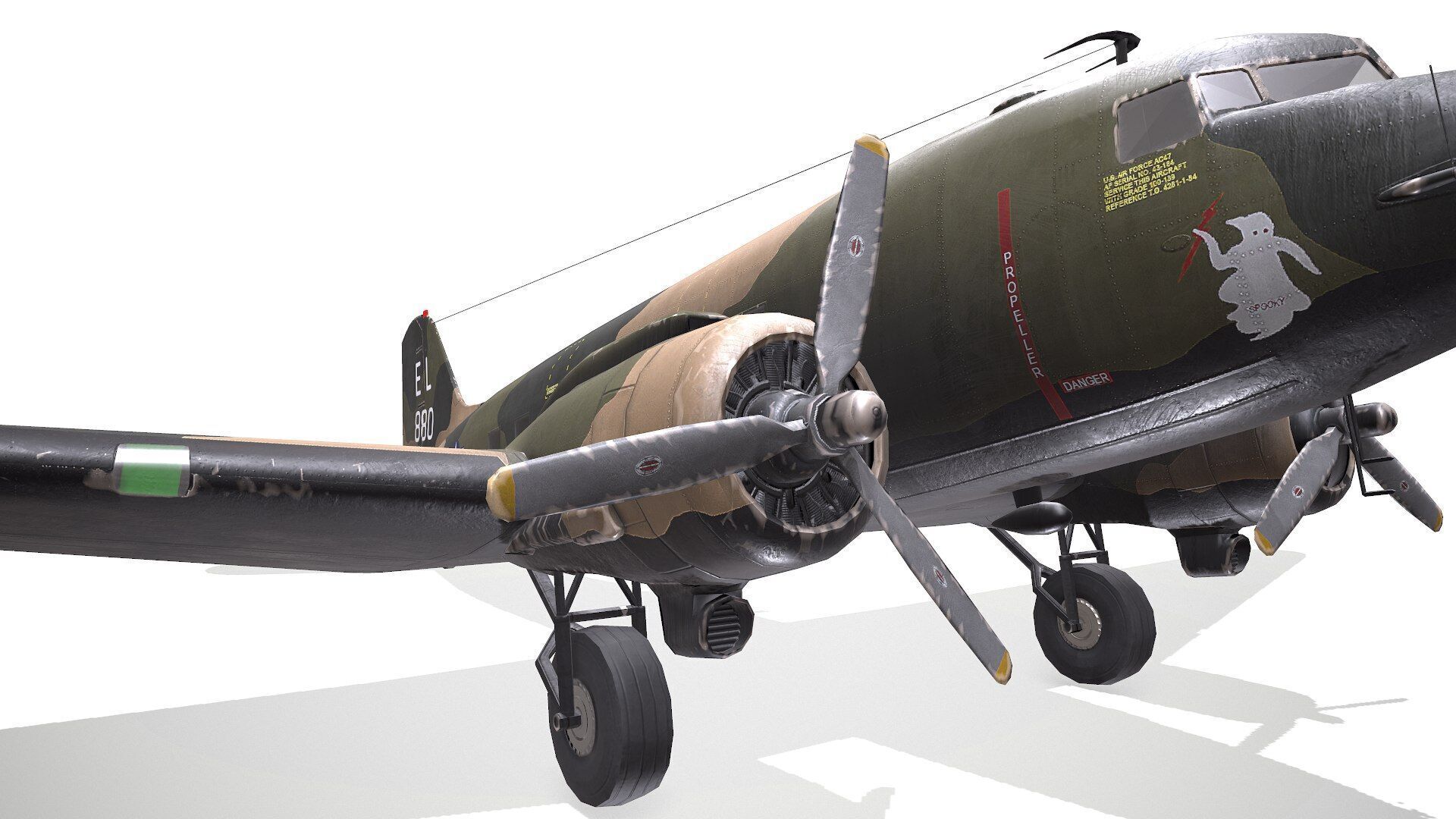 Douglas AC-47 Spooky Gunship Low Poly PBR Low-poly 3D model_29