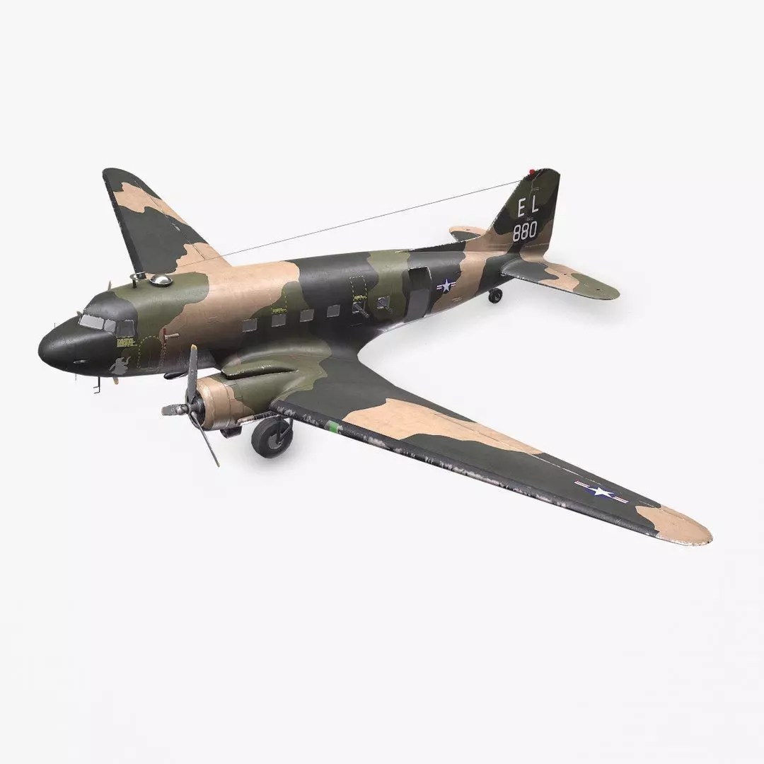 Douglas AC-47 Spooky Gunship Low Poly PBR Low-poly 3D model_0