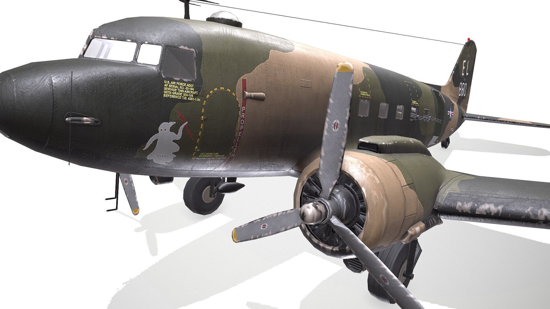 Douglas AC-47 Spooky Gunship Low Poly PBR Low-poly 3D model_25