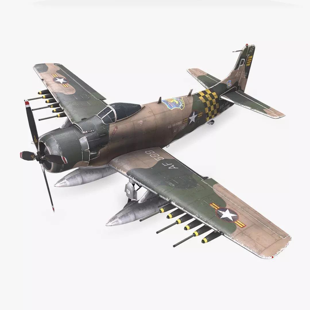 Douglas A-1 Skyraider Low-poly PBR Low-poly 3D model_0