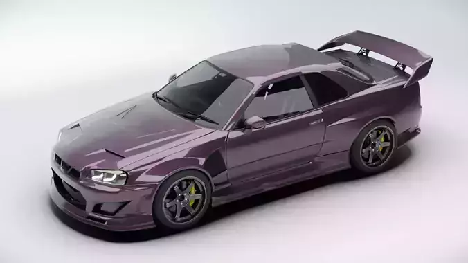 Nissan R34 Tuned  Rigged  Game-Ready 3D Model