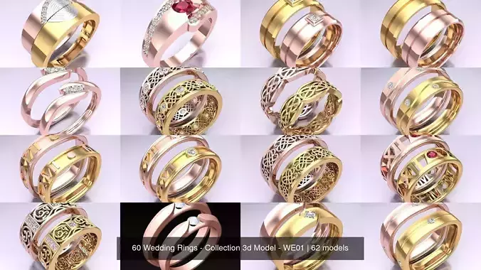 62 Wedding Rings - Collection 3d Model - WE01
