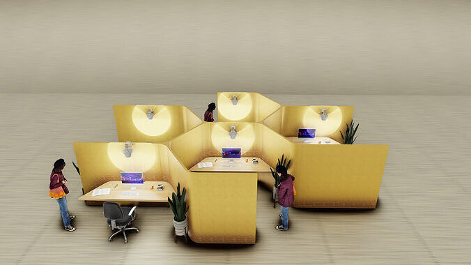 Work Place Modular Office Cubicle Scene 3D Model Low-poly 3D model