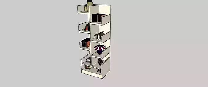 Modern Wooden Bookshelf with Decorative Items  3D Model 3D model