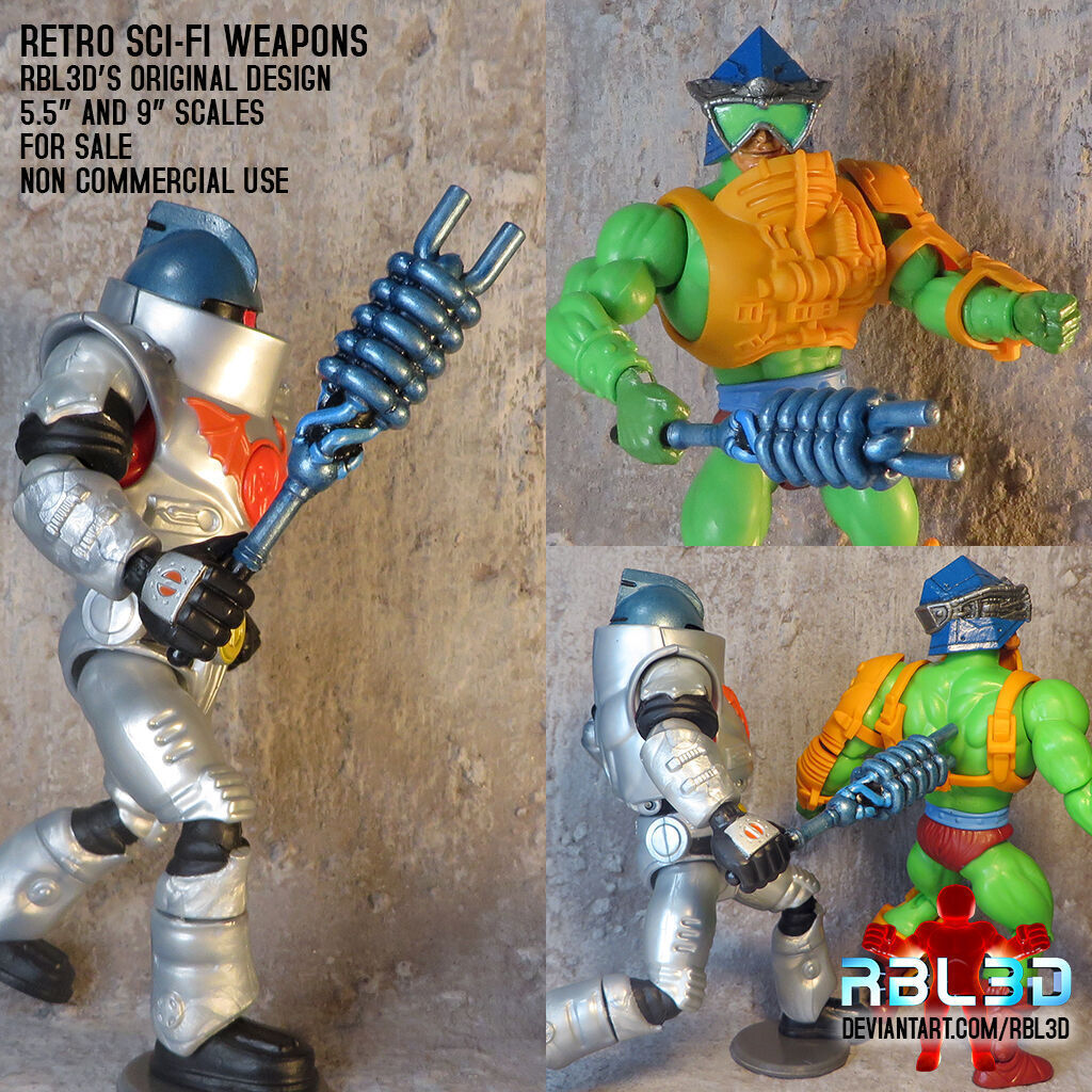 Retro Sci-fi Weapons 3 pack Motu Compatible 3D print model_5