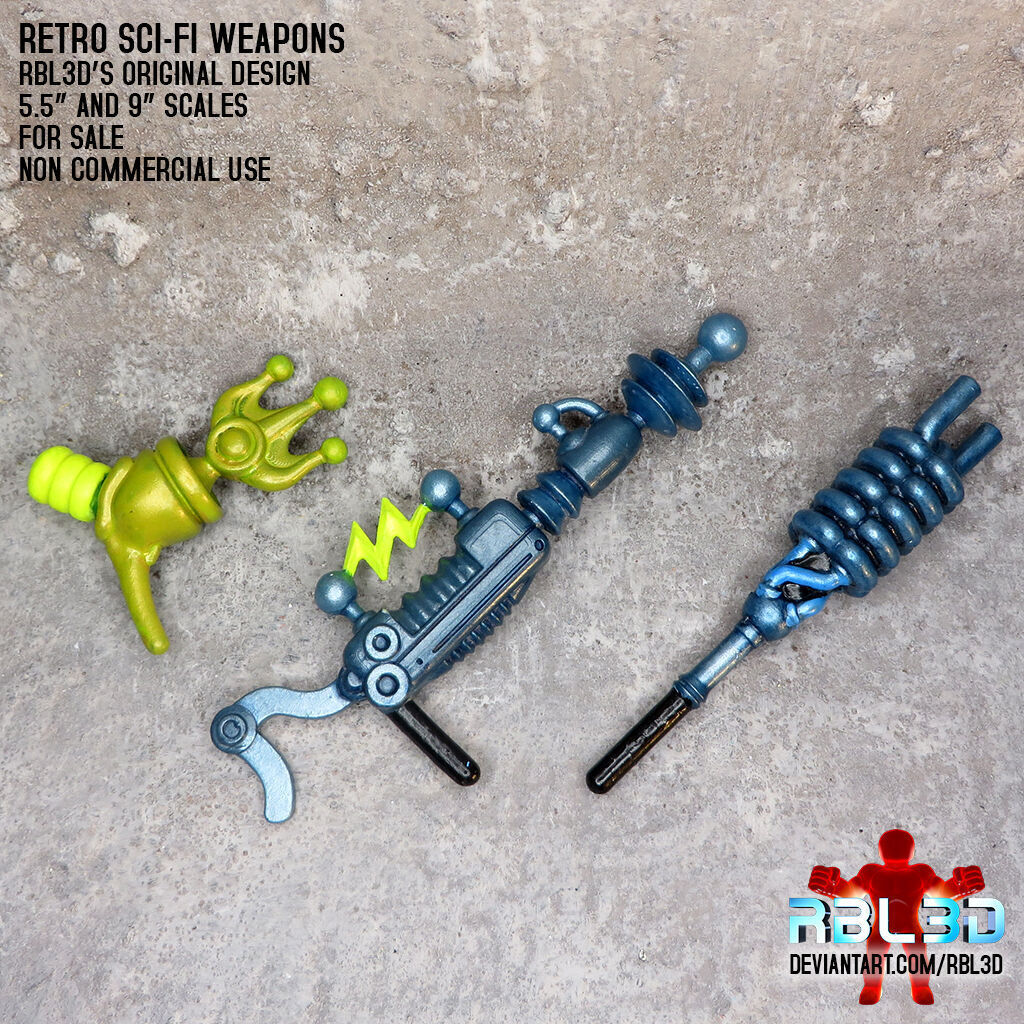 Retro Sci-fi Weapons 3 pack Motu Compatible 3D print model_6