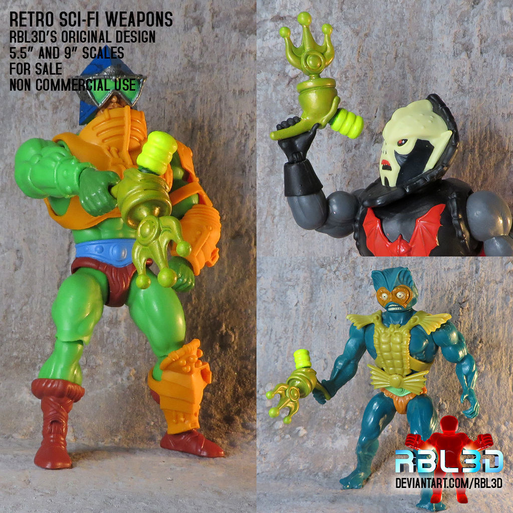 Retro Sci-fi Weapons 3 pack Motu Compatible 3D print model_4