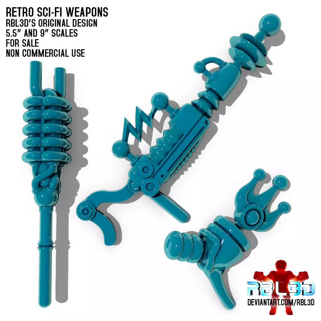 Retro Sci-fi Weapons 3 pack Motu Compatible 3D print model_0