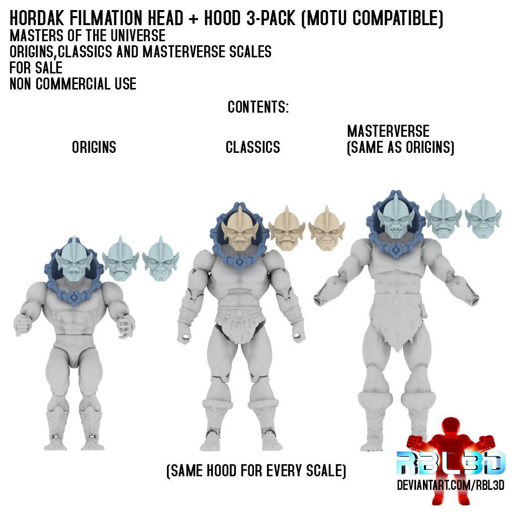  Hordak Cartoon heads and hood Motu compatible 3D print model_1