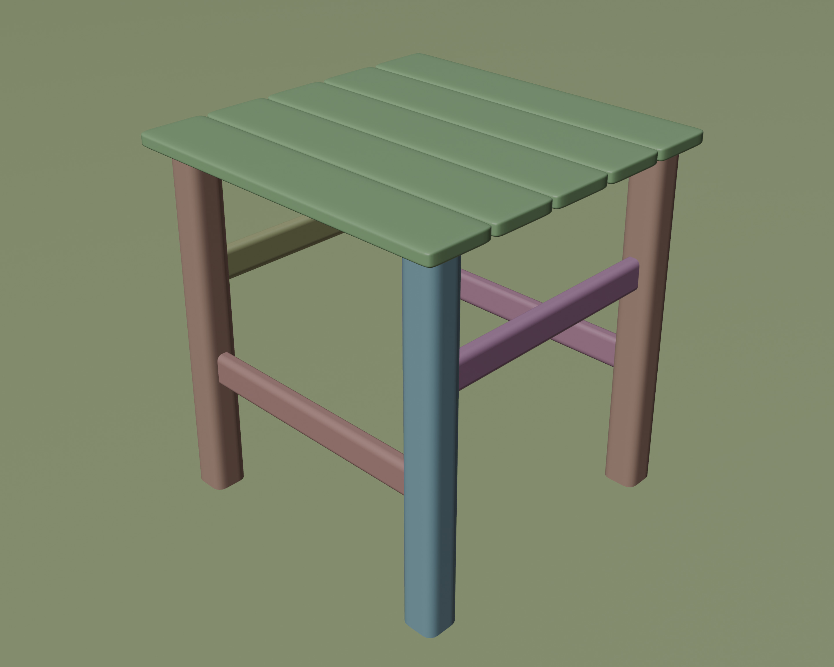 Wooden Stool 3D model_4