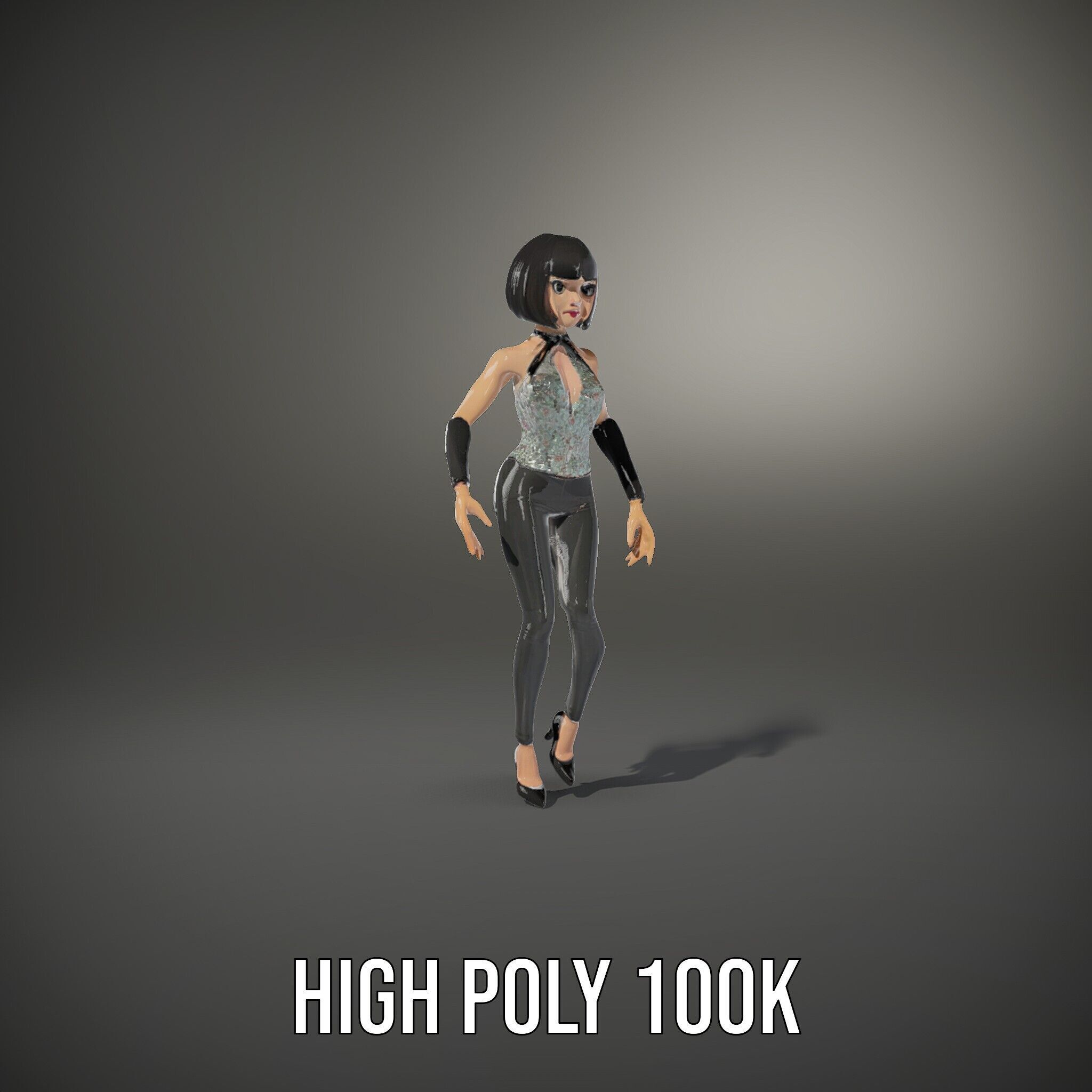 Stylish Female Model with Short Hair  Fully Rigged and Animated Low-poly 3D model_9