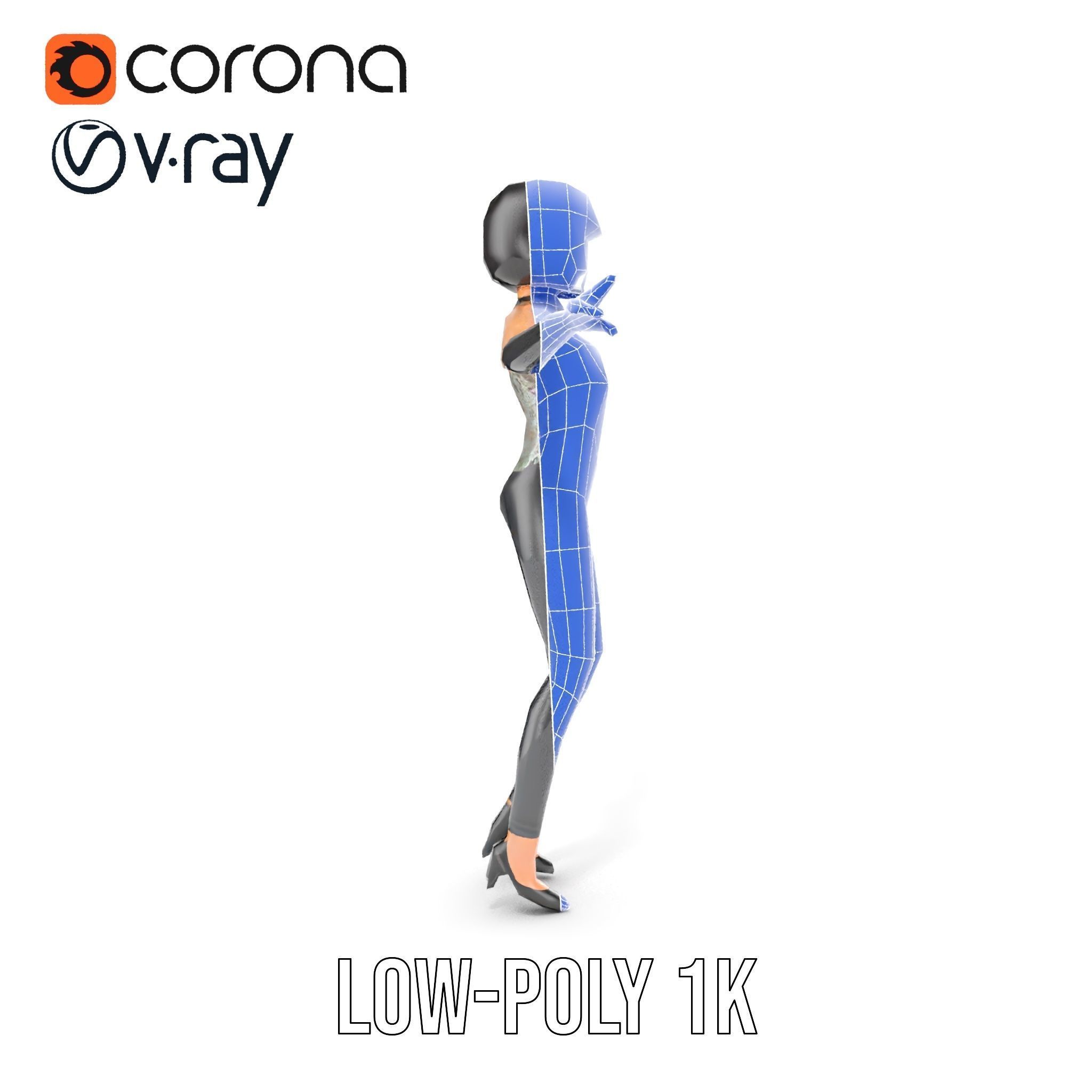 Stylish Female Model with Short Hair  Fully Rigged and Animated Low-poly 3D model_23