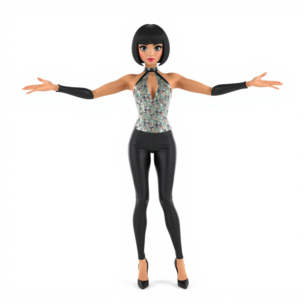 Stylish Female Model with Short Hair  Fully Rigged and Animated Low-poly 3D model_3
